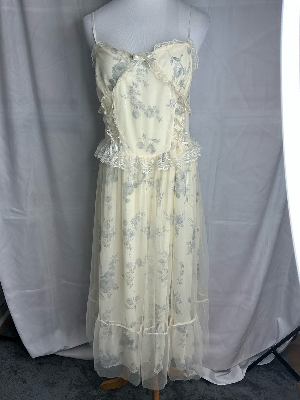 2167 - Yike Fashion Vintage Style Floral Mesh Tulle Cami Dress Lace Corset Midi - Picture 2 of 9